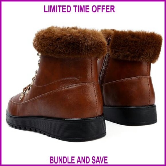 Women\'s Waterproof Leather Snow Boots Fur Lined Platform Ankle Booties